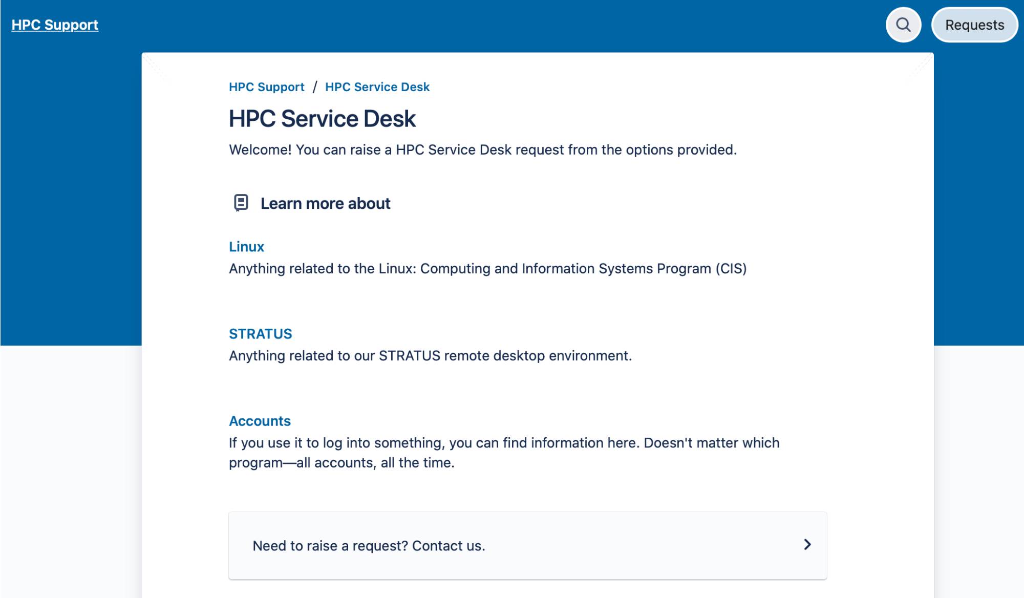 HPC Service Desk Main Page